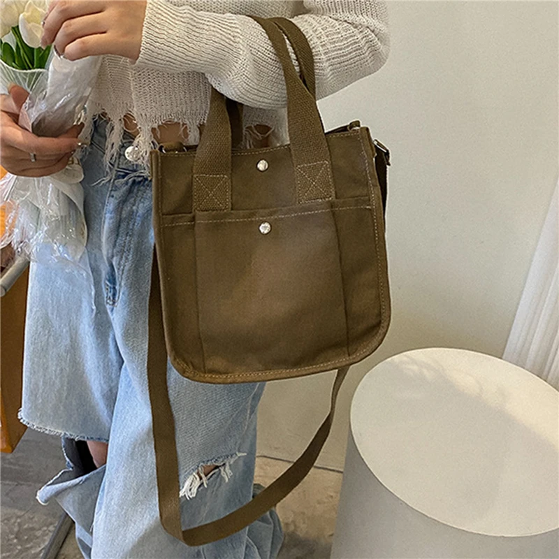 Bolsos cruzados de lona para mujer, bolsos de hombro de gran capacidad, duraderos, fáciles de combinar, portátiles, minimalistas