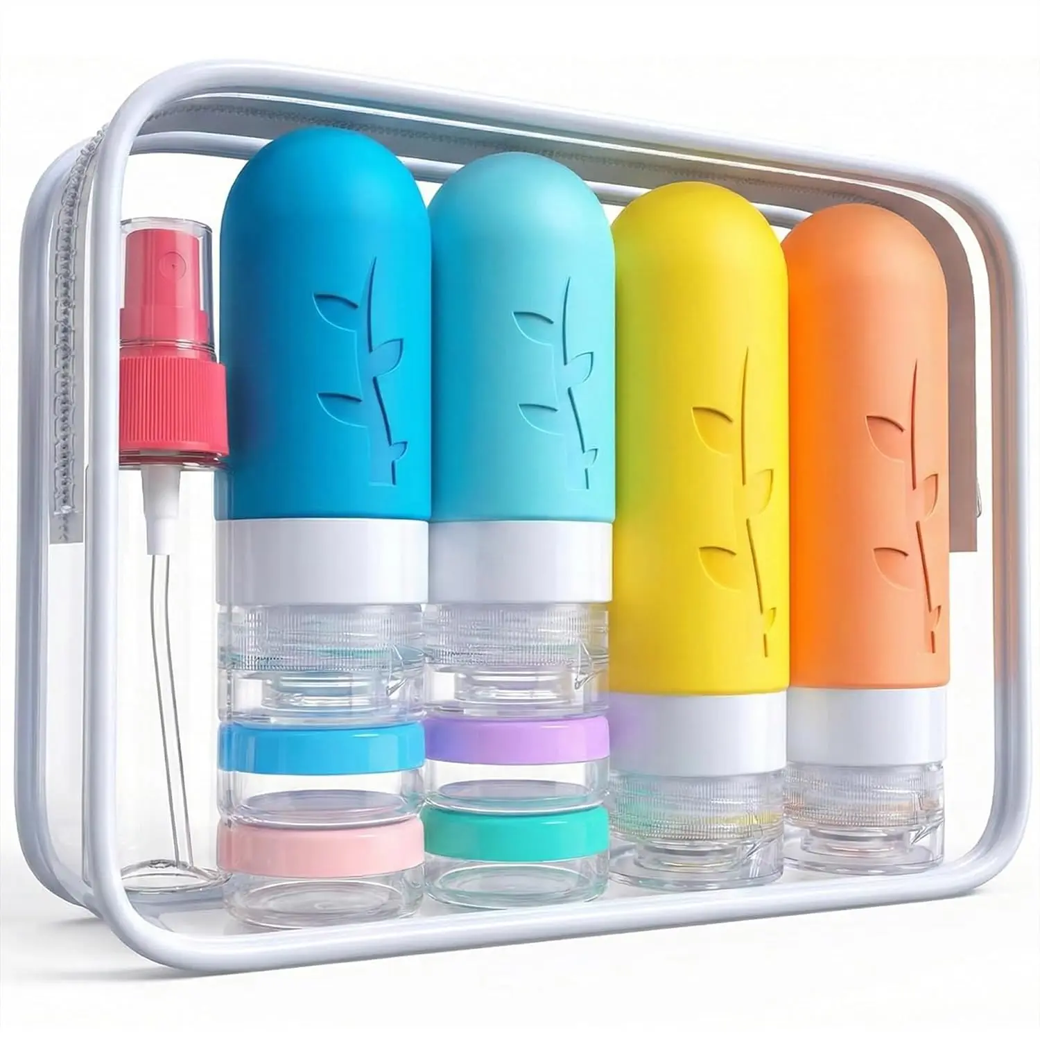 16-Pack TSA Approved Leak-Proof Silicone Travel Bottles Kit with Jars, Sprayers & Bag for Toiletries