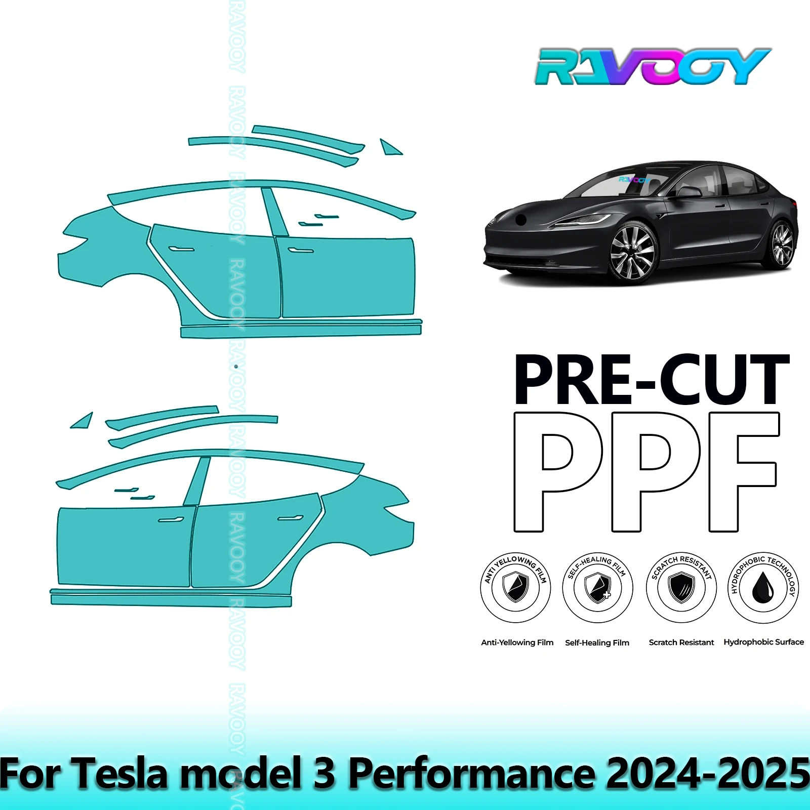 

For Tesla model 3 Performance 2024-2025 8.5mil Clear Matte Pre-Cut PPF Door & A/B Pillar Kit TPU Paint Protection Film Set