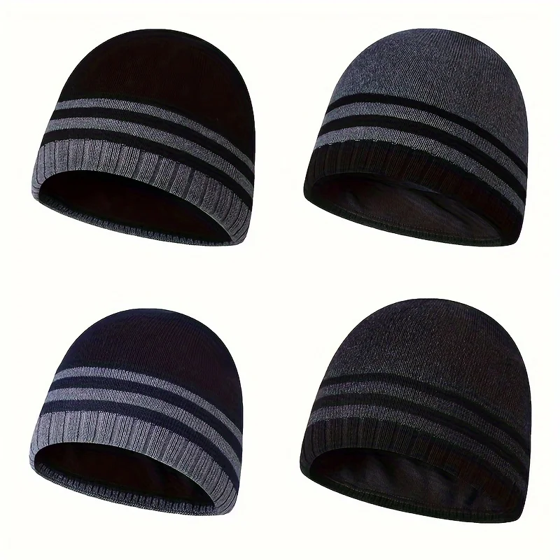 

Black Knit Beanie for Men Winter Warm Fleece Lined Skull Cap Windproof Motorcycle Riding Stretchy Slouchy Hat Outdoor Sports