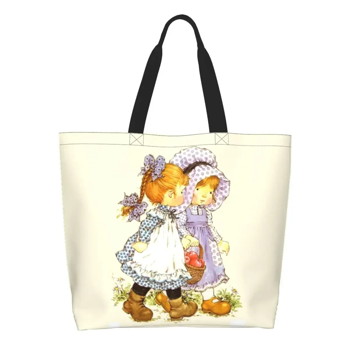 

Reusable Cartoon Sarah Kay Shopping Bag Women Shoulder Canvas Tote Bag Portable Girl Grocery Shopper Bags