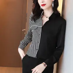 Camisa de manga larga con estampado a rayas para mujer, blusa holgada con botones de gran tamaño, informal, elegante, para oficina, Otoño, 2022