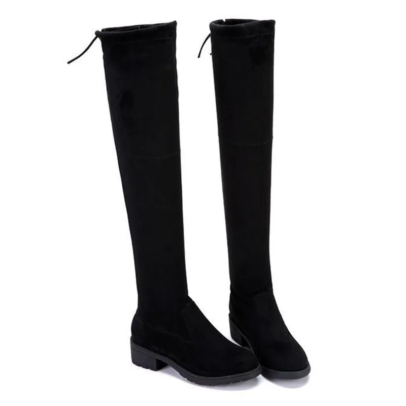 Erhöhte Wildleder Lange Stiefel Frauen Herbst/winter Neue Mit Flachem Boden Hohe Stiefel Elastische Mode Stiefel Frau Schuhe Ritter