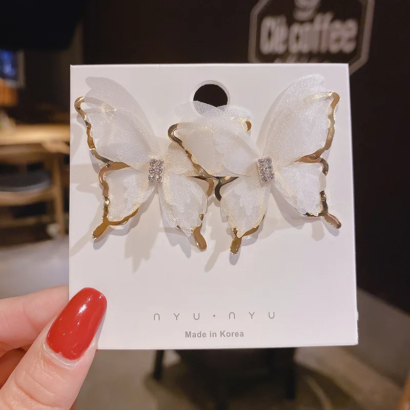 Pendientes de mariposa de malla hueca exagerada para mujer, joyería de fiesta, regalo de fiesta nupcial, pendientes de moda dulce, blanco y negro