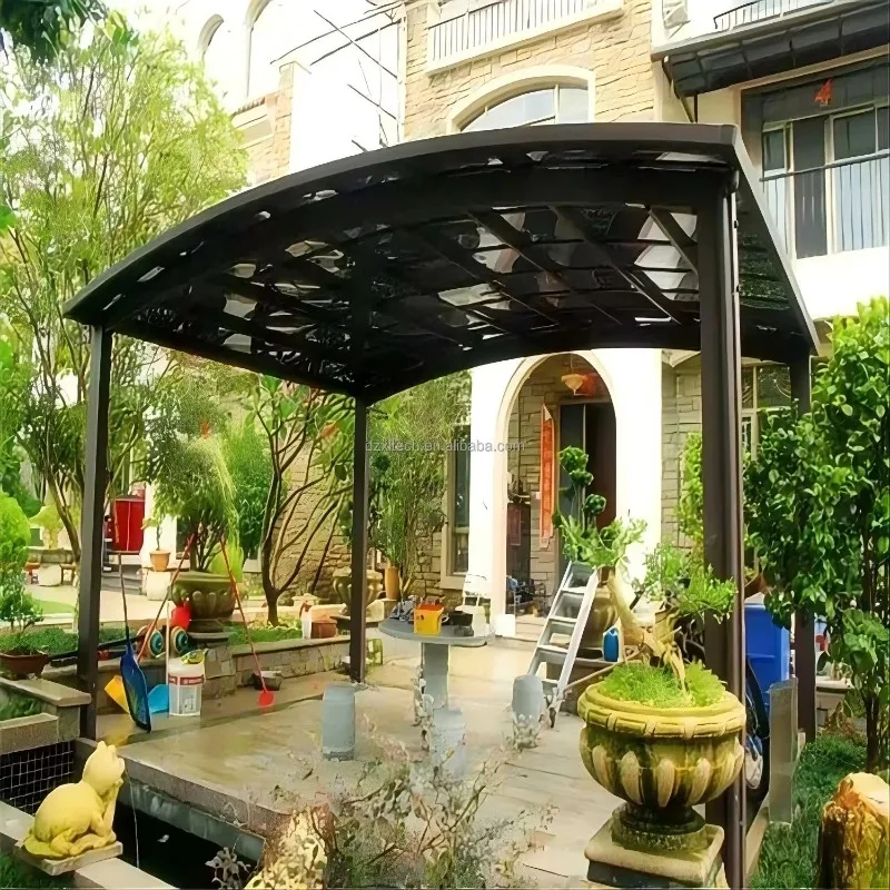 تخصيص عالية الجودة في الهواء الطلق سبائك الألومنيوم PC Carport دائم المعادن البناء المرآب الإطار قسط الستائر مواقف السيارات