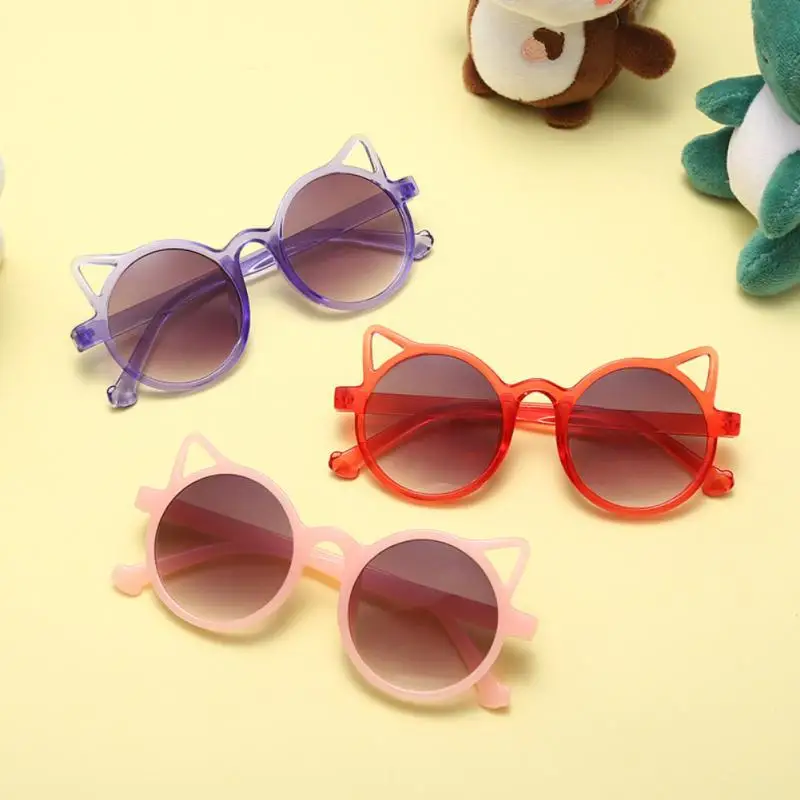 Cartoon Sunglasses Colorful Summer Outdoor Glasses Cat Eye Eyewear Children Girls Round Frame Beach Plastic Очки Солнечные