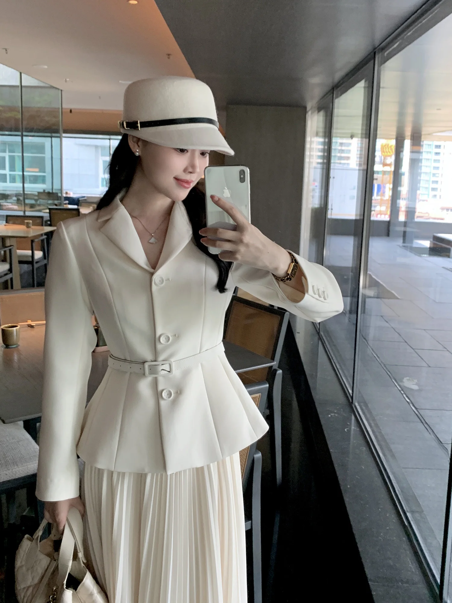 

Белый женский пиджак Ele ort с высокой талией, утягивающий, для весны и осени, из полиэстера, с длинными рукавами, повседневный, для работы/коммутинга