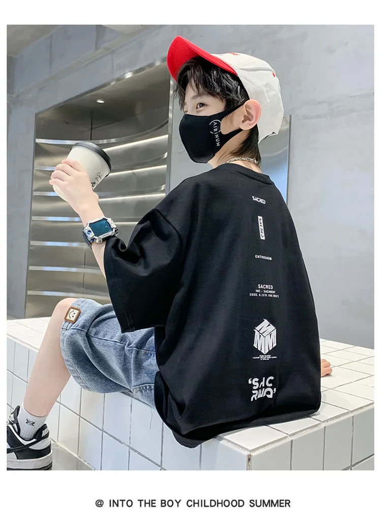 2026 Neues Sommer-Kinder-Baumwoll-T-Shirt für Jungen, Bestseller Kurzarm-T-Shirt, Tops im schlichten Stil, Teenager-Kinder-Mode, bedrucktes T-Shirt – Detail 10