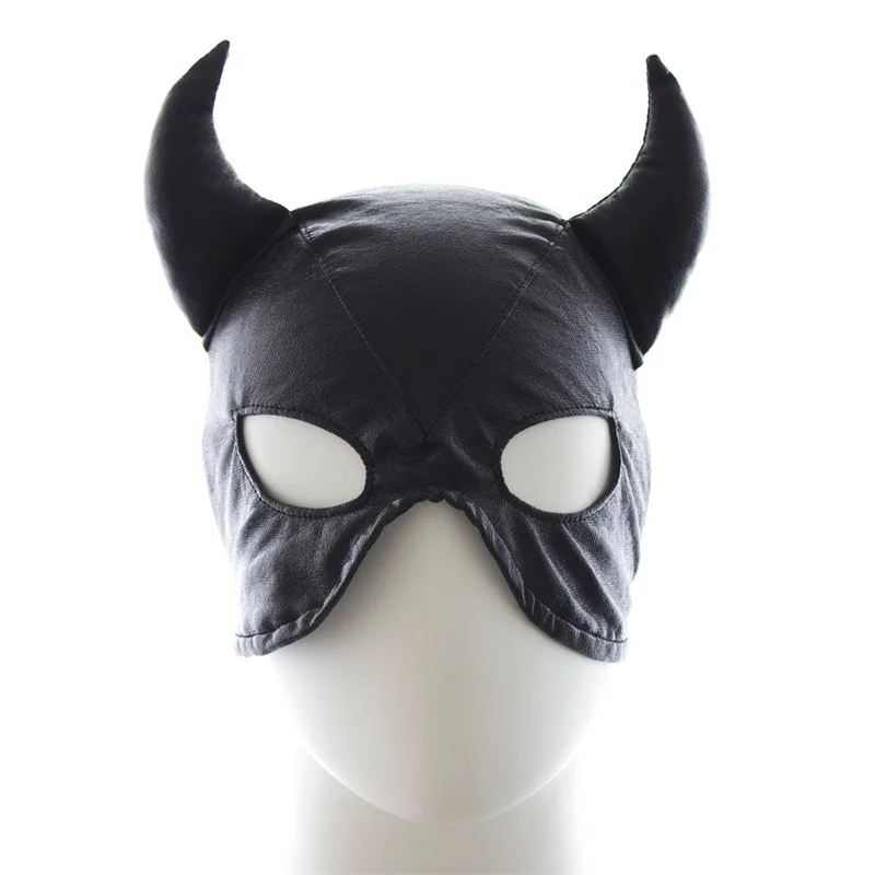 Fashion Sexy Ox Horn Head Mask Fetish PU Leather Masquerade Cosplay Adult Party Headgear Couples Games Hood Mask Exotic Costumes