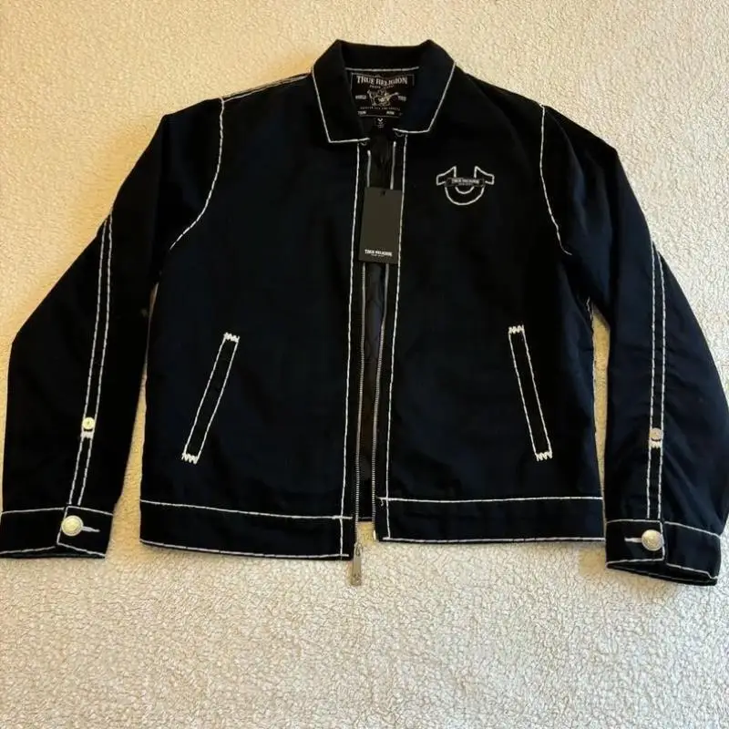 

Men's Retro Denim Jaet New Sle Cross-Border ort Coat V-Ne Sve Length Seven Inches Other Material 00% for Middle-A...