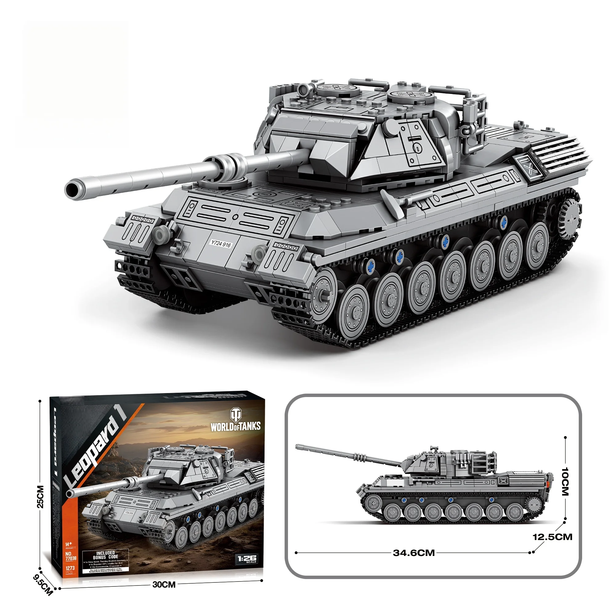 

1273PCS Military Tank Building Blocks Leopard 1 Model DIY Assembly Model STEM Educational Toy Ideal Gift for Kids Boy Adults Men