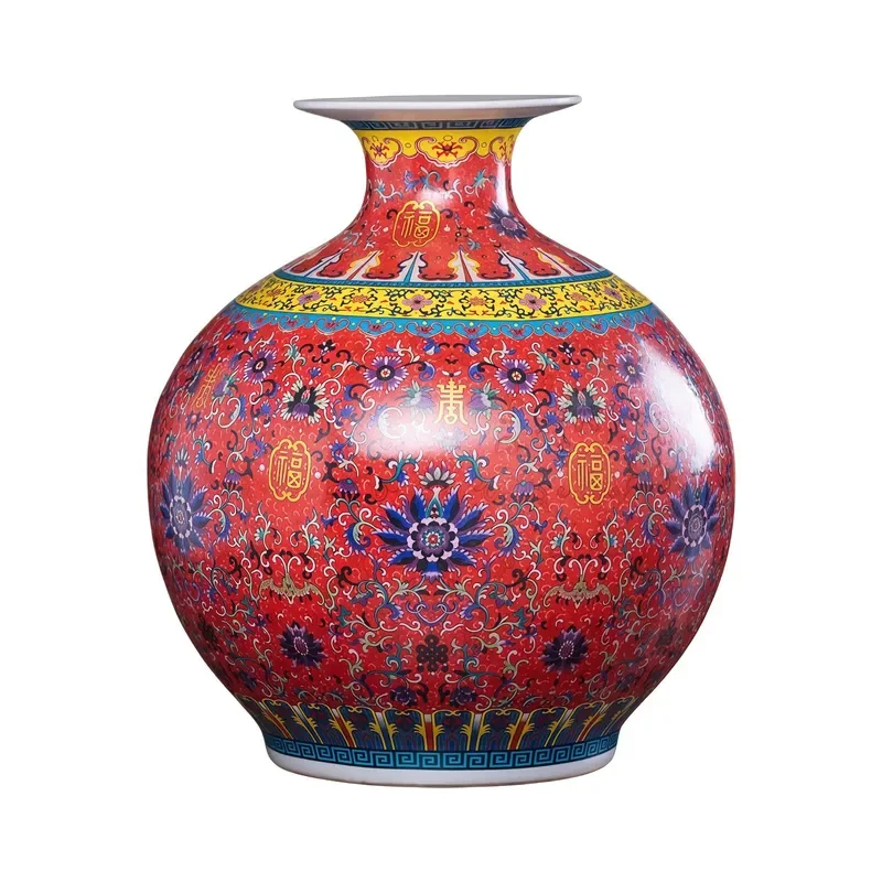 for Jingdezhen Ceramics Antique Enamel Color Vase Flower Arrangement Chinese Home Living Room Decoration Pomegranate Bottle