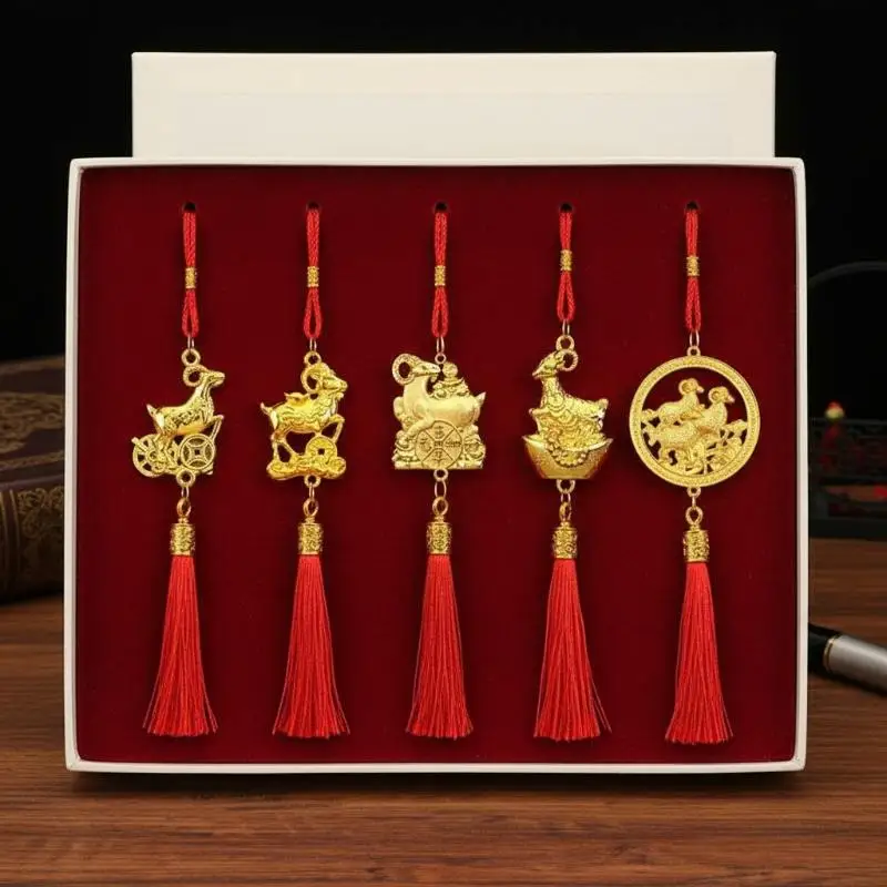 1Pc Gold Lucky Design Red Tassels Chinese New Year 2027 Goat Hanging Ornaments For Spring Festival Home Wall Decor