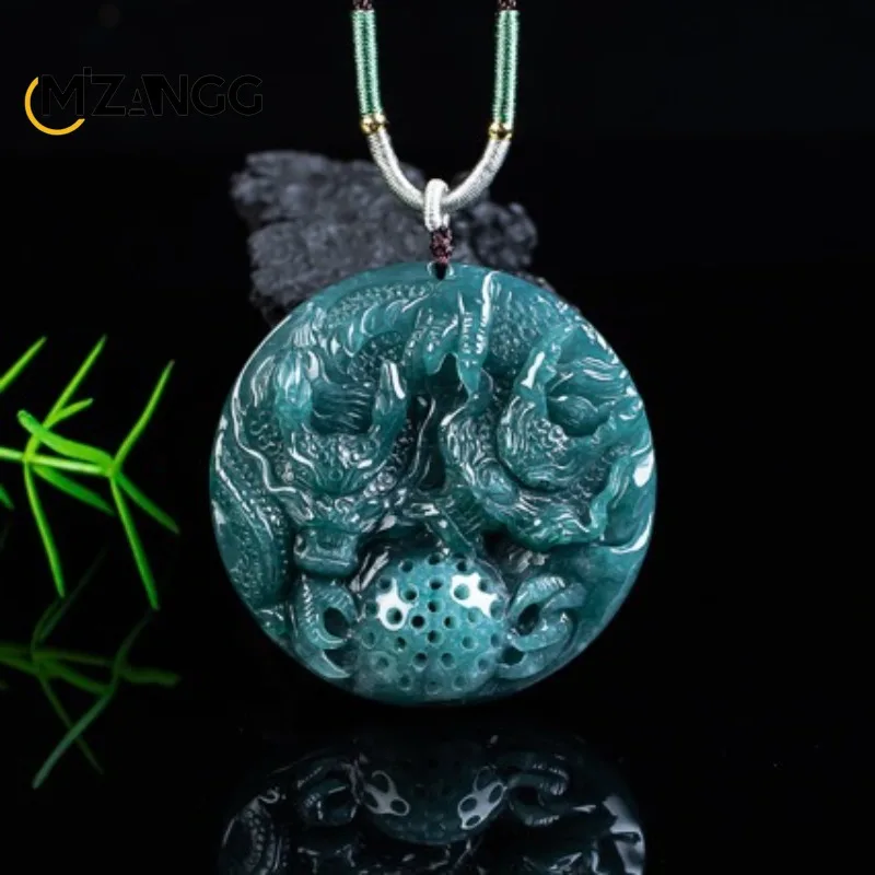 

Natural jadeite zodiac dragon pendant exquisite carved dragon soaring in harmony with the universe men's and women's jade mascot