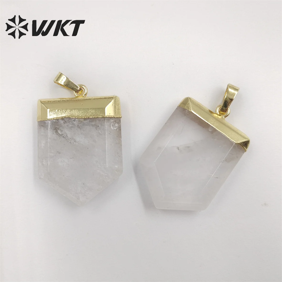 WT-P1829 Women Fashion Crystal Stone Pendant White Quartz Simple Faceted Shape With Gold Plated Resist Tarnish For Necklace DIY