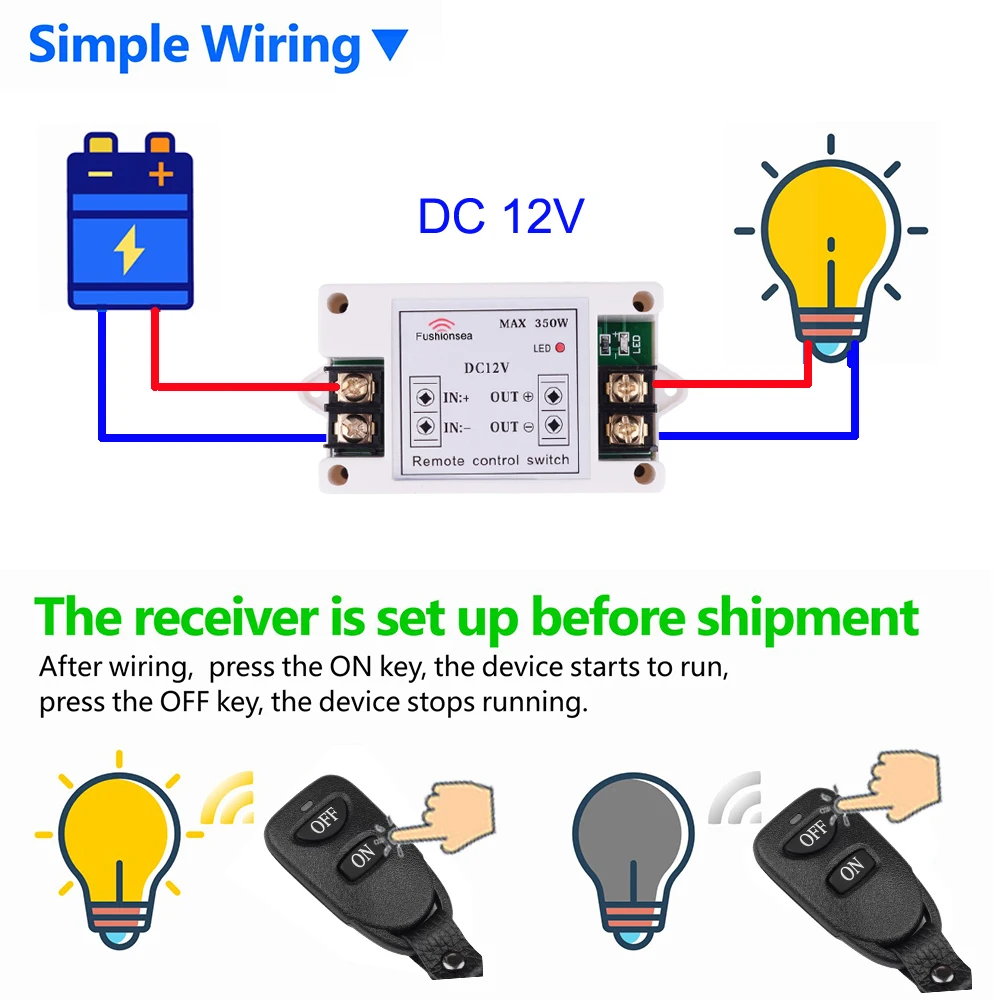 DC 12V 40A Relay Remote Control Switch 433Mhz Wireless  Switch for Industrial Control and Low Voltage Power System & More