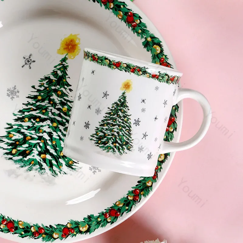 Creative Christmas Ceramic Plate Tableware Luxury Restaurant Steak Pasta Plates Home Delicious Dishes Soup Plate Exquisite Mugs