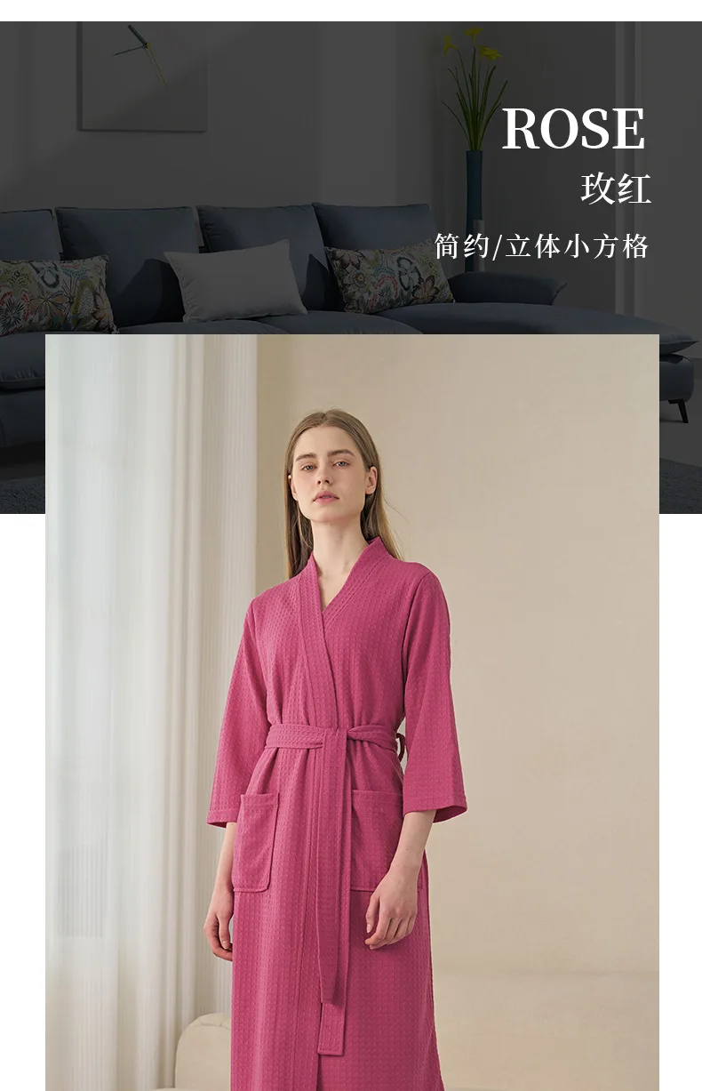 Herren Waffelstrick-Bademantel, Leichter Weicher Spa-Bademantel mit Taschen & Gürtel, Atmungsaktiver Saugfähiger Waffel-Kimono, Schlafbekleidung für Zuhause – Detail 25
