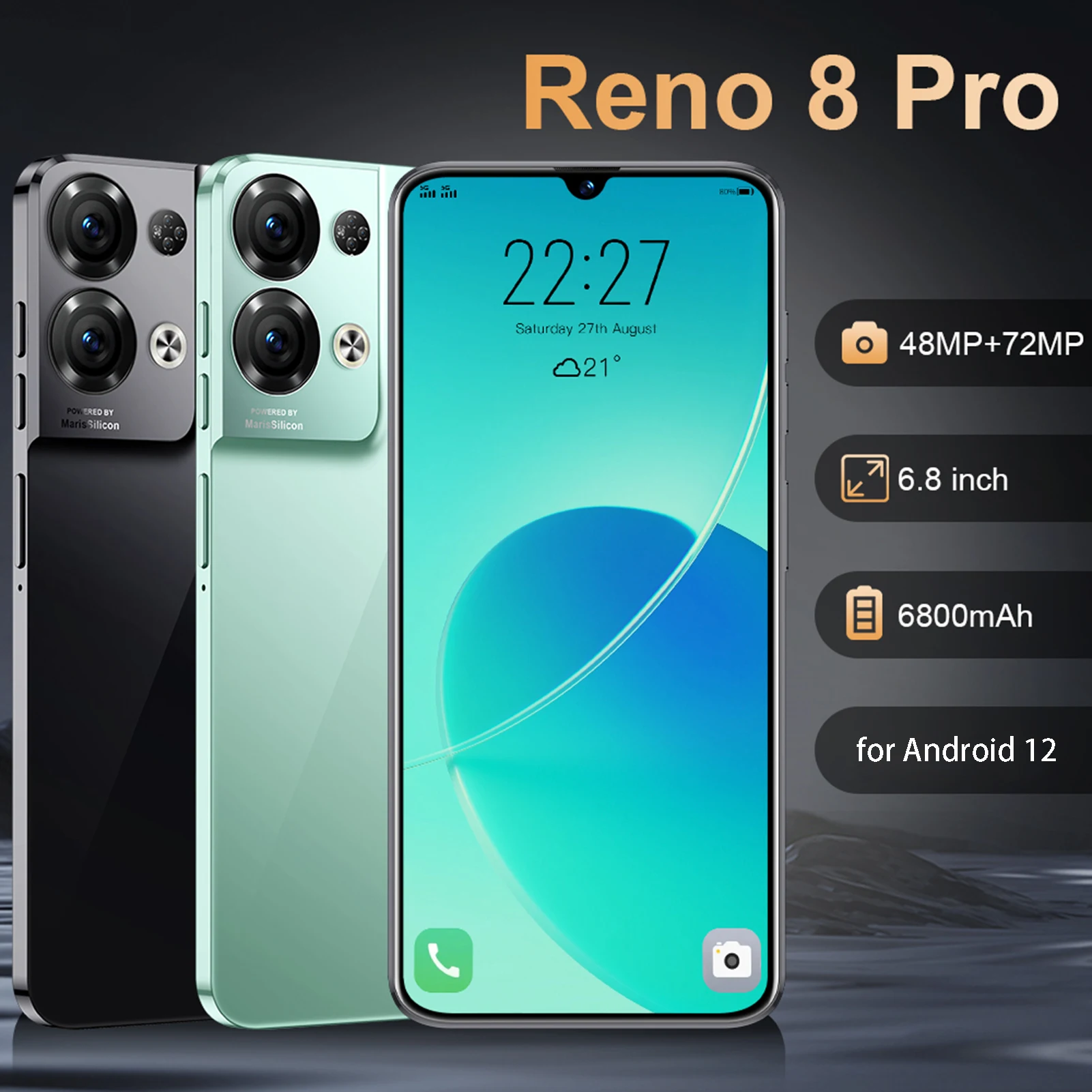 

Смартфон глобальная версия Smart Phone Reno8 Pro, 16 + 1 ТБ, 6, 8 дюймов, мобильный телефон 48 + 72 МП, HD-камера, 12 смартфон