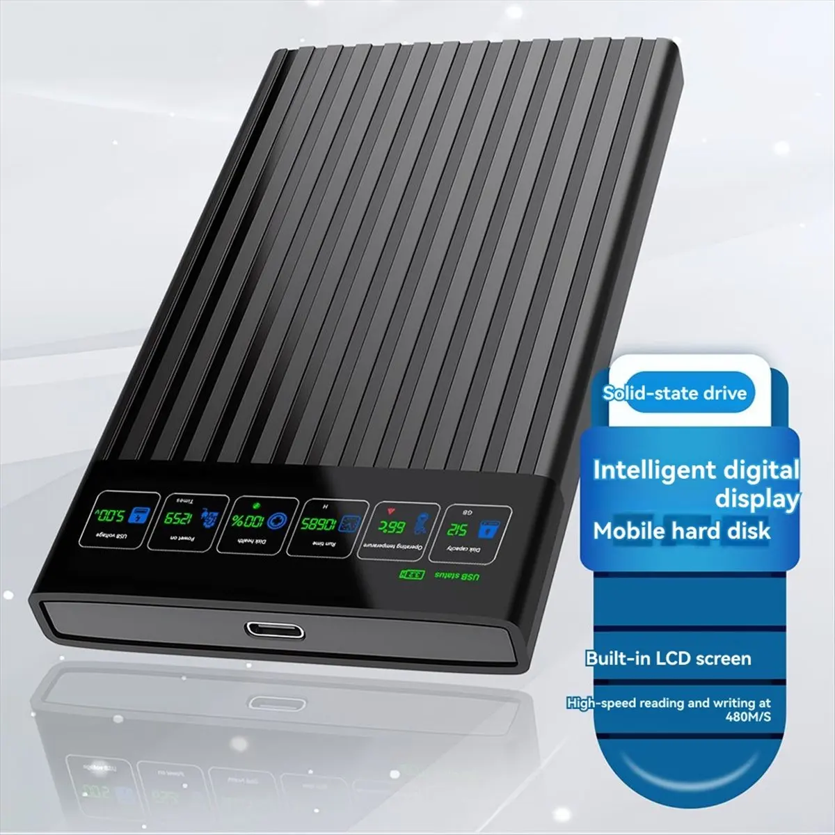 A46U 2.5 Inch SATA to Type-C Hard Drive Chassis Intelligent Digital Display Adapter External HDD 512GB 6Gbps for PC Laptop