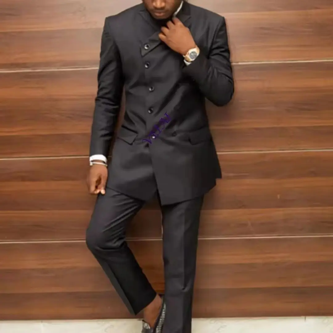 Customized Dark Grey Double Breasted Men's Suit Two-Piece Outfit for Casual Party Prom Wedding