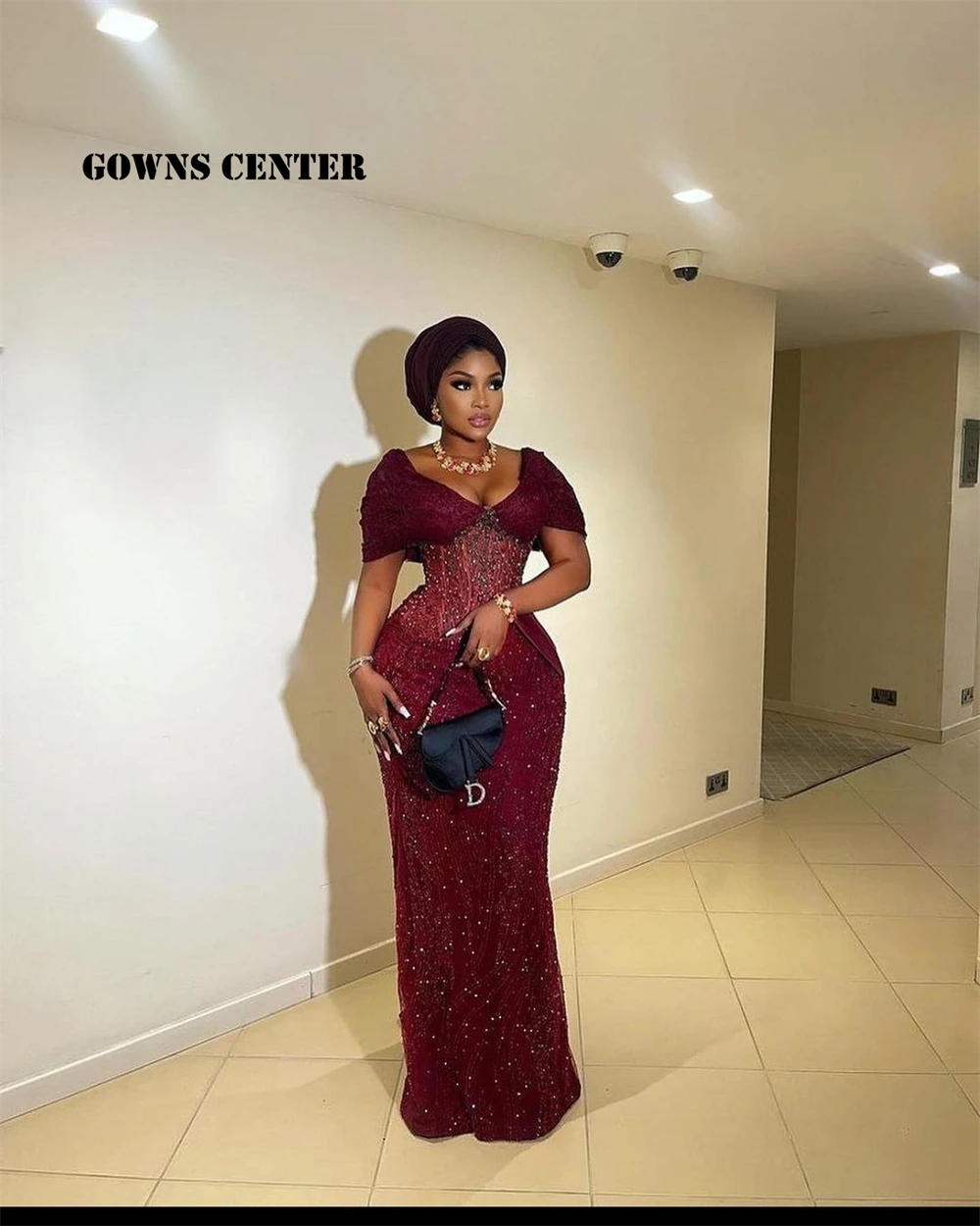 Unique Burgundy Beaded Aso ebi Evening Dresses 2024 African Wedding Reception Dress African Formal Prom Gowns Customized