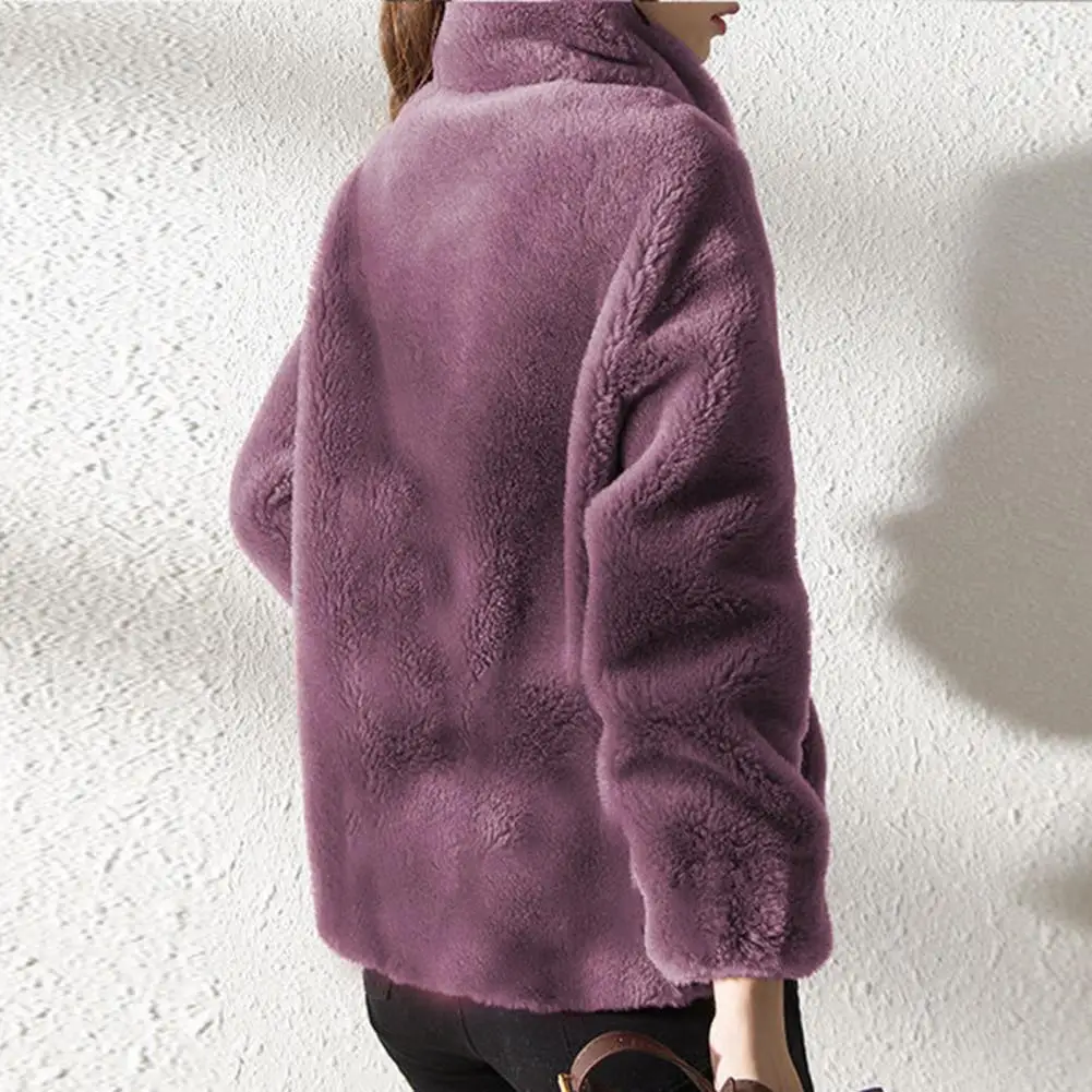 Fluffy Stand Collar Jacket Women Winter Jacket Zip Up Fuzzy Coat Thermal Drawstring Ladies Warm Outwear Casual Coats Jackets