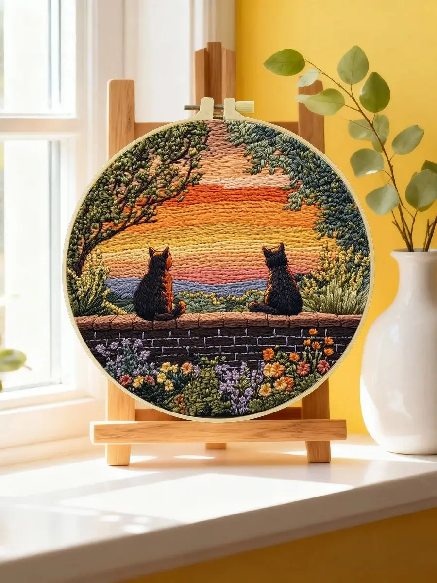 1 Stück 20X20CM/15X15CM 7,87/6,3 Zoll Katzen-Stickerei-Starter-Kit DIY-Kit DIY-Stickerei-Set für Anfänger Nähkunst – Detail 6