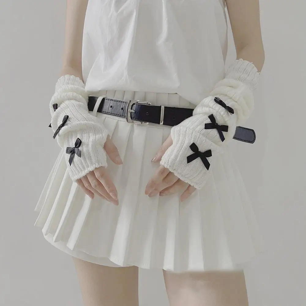 Punk Lolita Bowknot Arm Warmers Y2K Sweet Gothic Arm Sleeve Japanese Harajuke Fingerless Gloves for Women