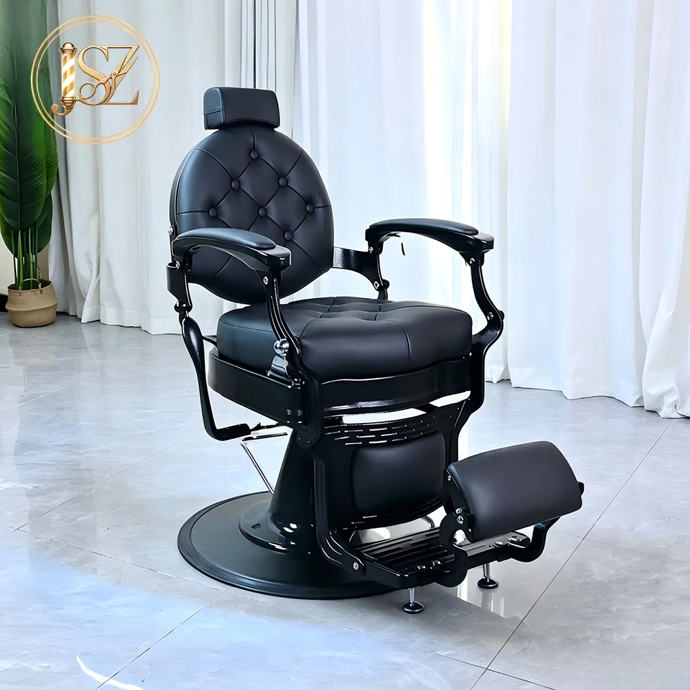 Poltrona da Barbiere Vintage Premium Reclinabile, Design Moderno Retrò, Arredamento di Lusso per Barbiere, Attrezzatura Professionale per Salone