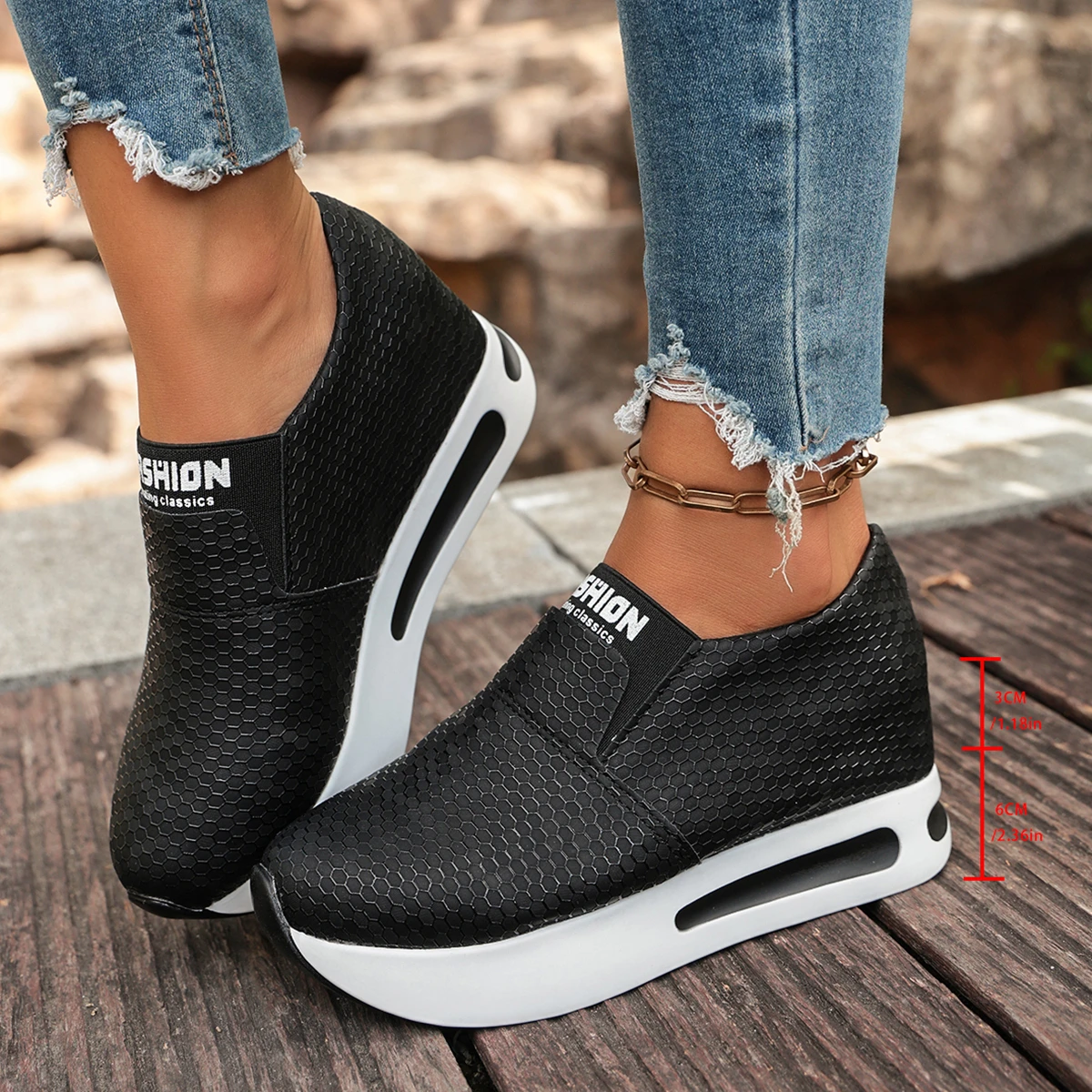 Damen-Sneaker mit verstecktem Absatz zur Erhöhung der Körpergröße, atmungsaktives Mesh, Slip-On-Plattform, lässige Alltagsschuhe zum Gehen. – Detail 2