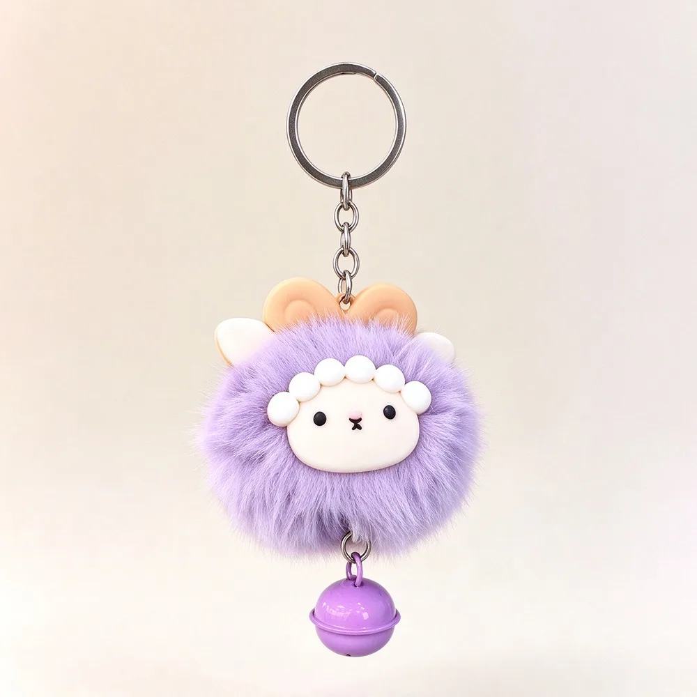 Soft Fluffy Mini Plush Sheep Keychain Metal Bell Clear Bell Sound 2027 Year of Sheep Bag Pendant Handmade Colorful