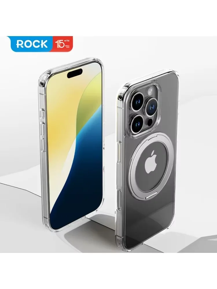 

For iPhone 16 Pro Max Magnetic Case ROCK Shockproof Slim Hard PC +Soft TPU Transparent Suction Back Phone Cover