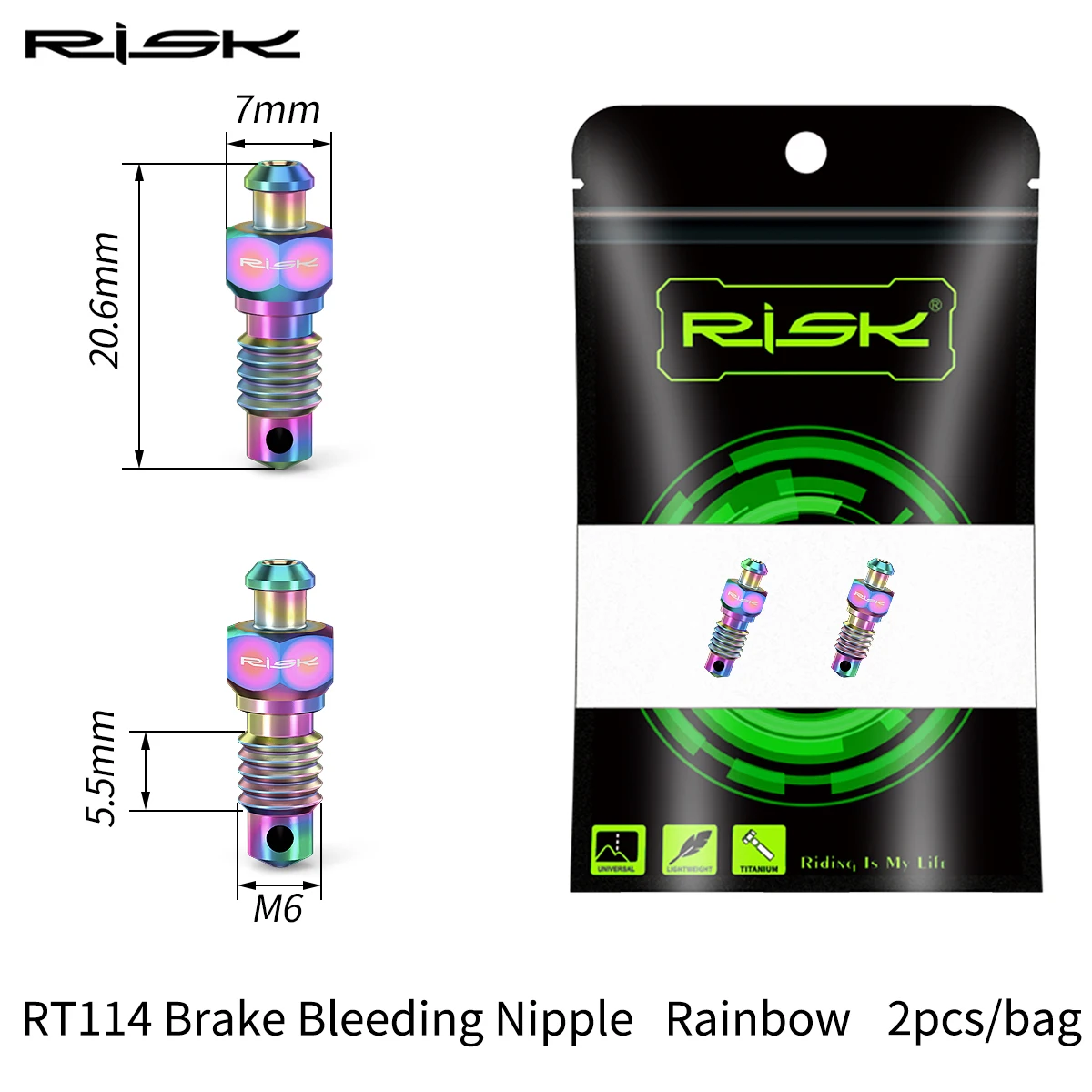 RISK 2pcs M6 MTB Bike Hydraulic Disc Brake Exhaust Bolts Titanium Alloy Bicycle Brake Clip Oiling and Bleed Screw