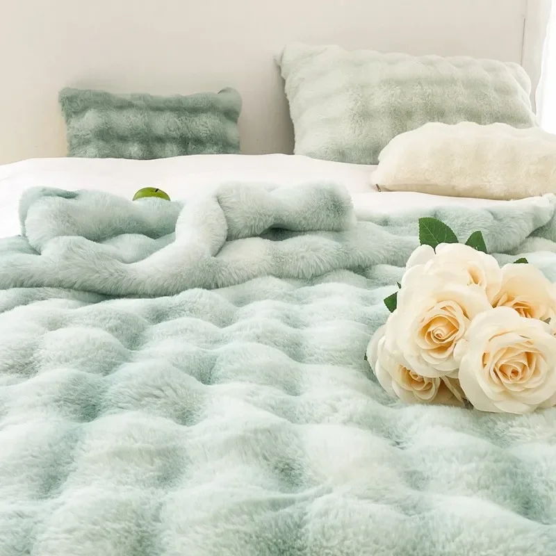 200x230cm Quality Faux Fur Blanket Plaid Throw Quilt Large Thick Fleece Sofa Blanket Winter Warm Fluffy Soft Bedspread Bedding