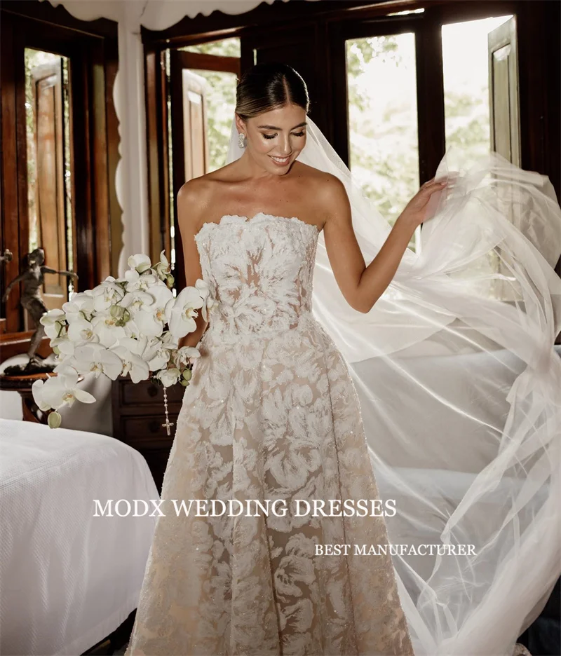 MODX 2026 Squisito pizzo A Line Abiti da sposa Sweetheart Shiny Sweep Train Abiti da sposa US Women Abiti da noiva