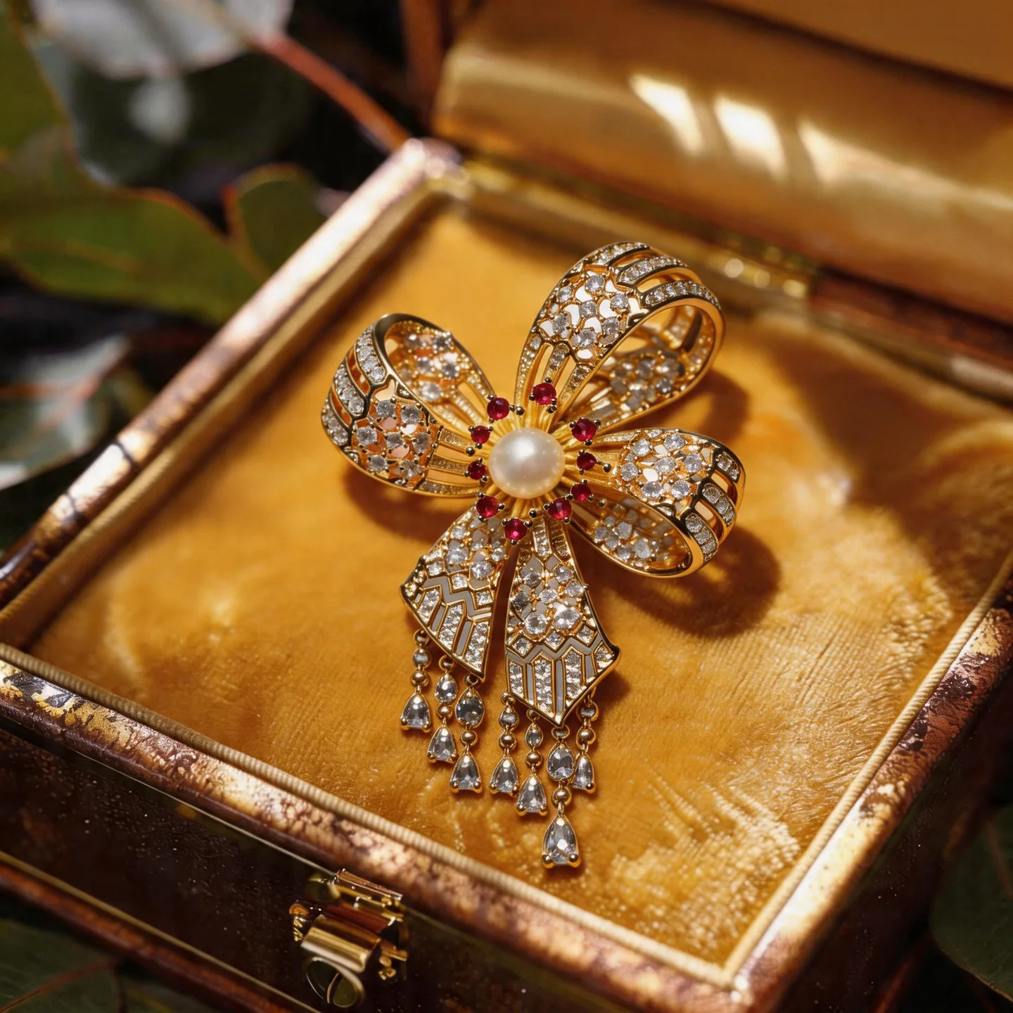 Copper Gold Plated Zircon Pearl Bow Brooch Delicate Niche Evening Gown Pin Wholesale