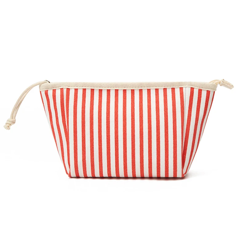 5pcs Cosmetic Bags Women Canvas Striped Printing Large Capacity Solid Travel Storage Bag