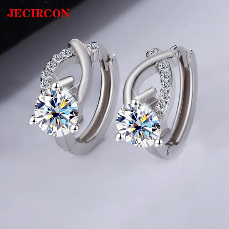 

JECIRCON S925 Sterling Silver Earrings for Women, 0.5CT Moissanite Cross Hoop Clips, Light Luxury Korean-Style Sparkling Jewelry