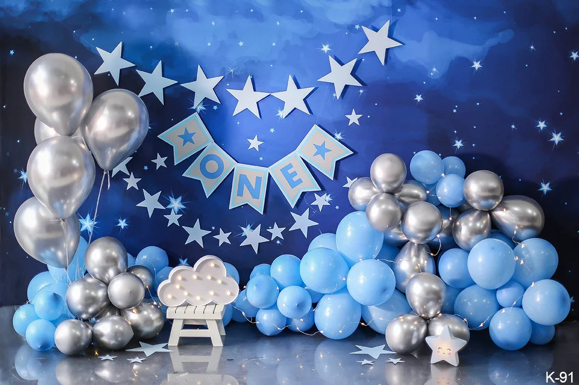 Newborn Baby 1st Birthday Backdrop Cake Smash Girl Boy Pink Blue Balloon Tent Flower Room Interior Photography Background Props