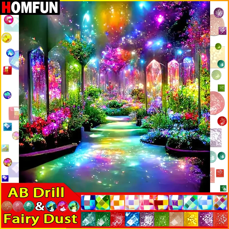 

HOMFUN Фея Пыль AB 5D DIY Алмазная картина "Пейзаж Цветное дерево" Полная дрель Смола Алмазная вышивка крестиком Домашний декор