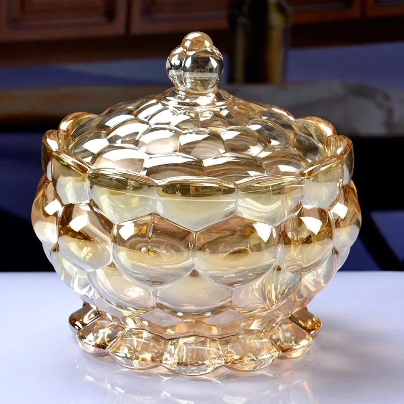 Light Luxury Crystal Glass Candy Jar with Lid European Style Sugar Container Living Room Snack Tray Elegant Home Decor