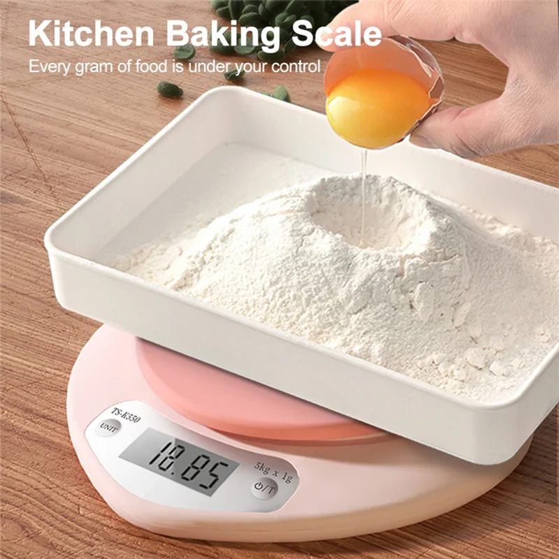 Báscula para hornear de cocina multifunción A01V, báscula Digital portátil de alta precisión en forma de corazón rosa, báscula electrónica LCD de 5Kg/1G