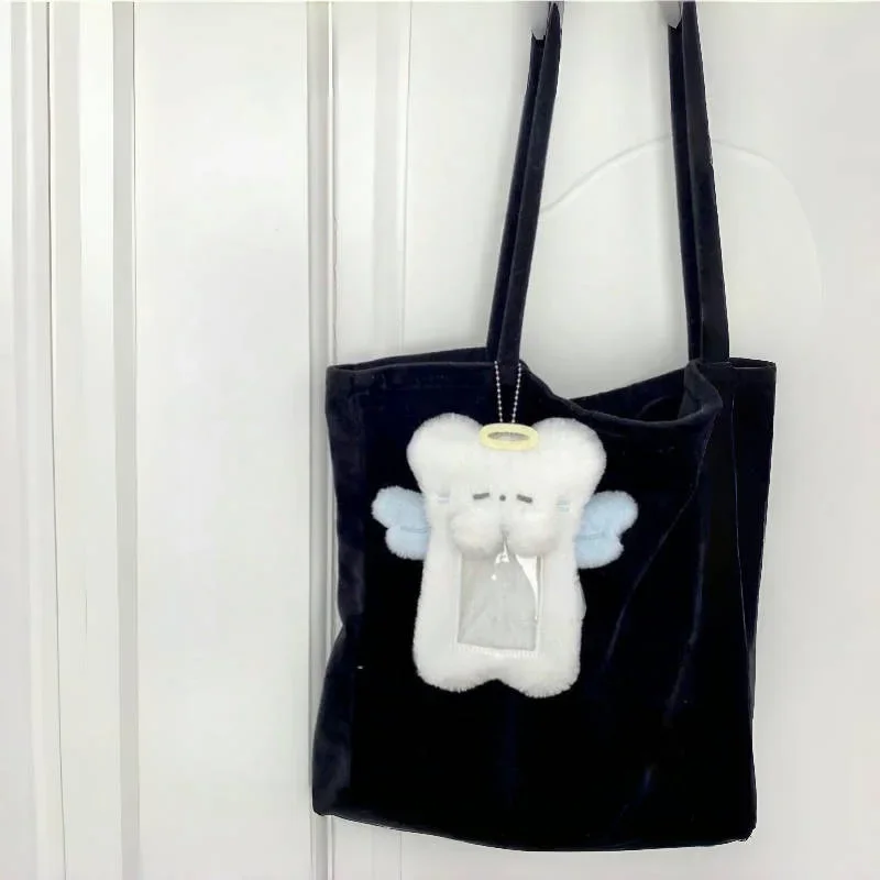 1 Pcs Cute Plush Photo Card Holder Angel Rabbit Photo Album Kpop Idol Card Protector Cute Small Cards Bag Keychain Pendant