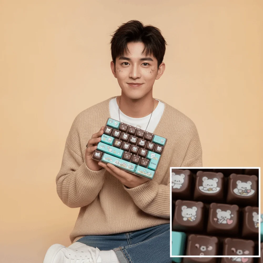 26 Mechanical Keys Keyboard Fidget Compact Size Smooth Clicky Mini Mechanical Keypad Cartoon Bear Lightweight