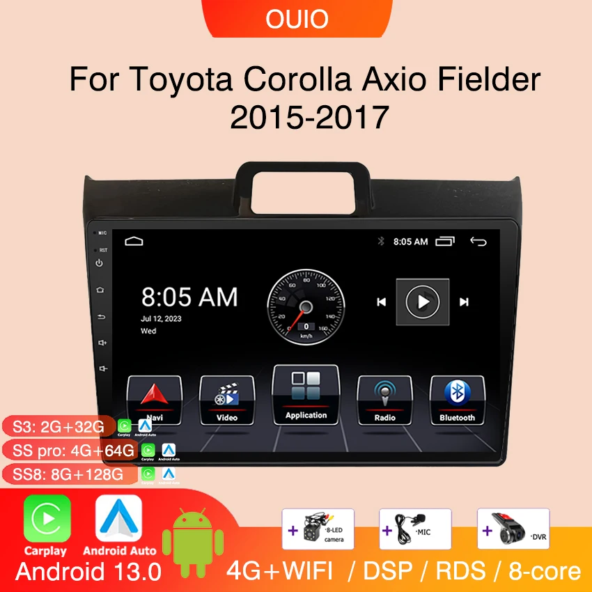 

Android 13 Radio For Toyota Corolla Axio Fielder 2015 2016 2017 Car stereo Multimedia Player Carplay Auto GPS navigation WIFI BT