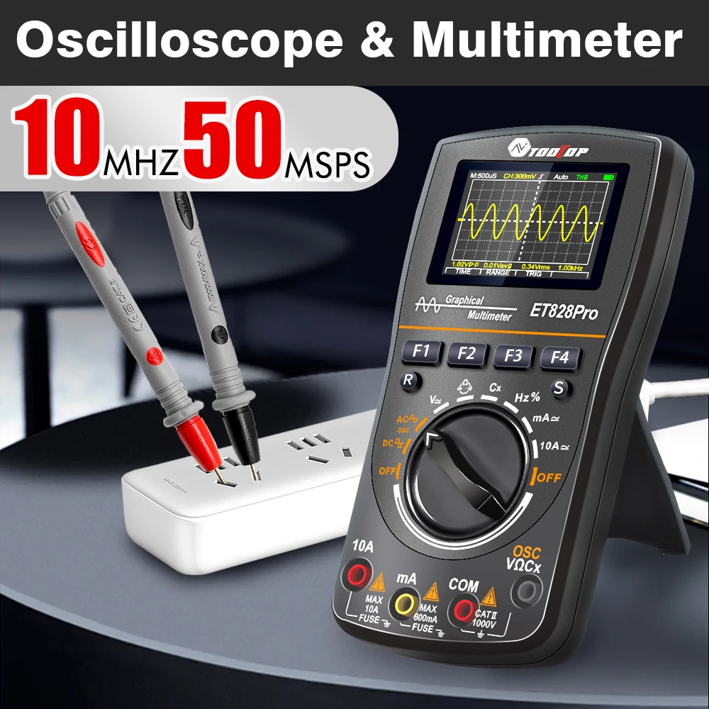 TOOLTOP ET828Pro 10MHz Handheld Digital Oscilloscope 50Msps Automatic True RMS Multimeter AC 565V High Voltage Oscilloscope