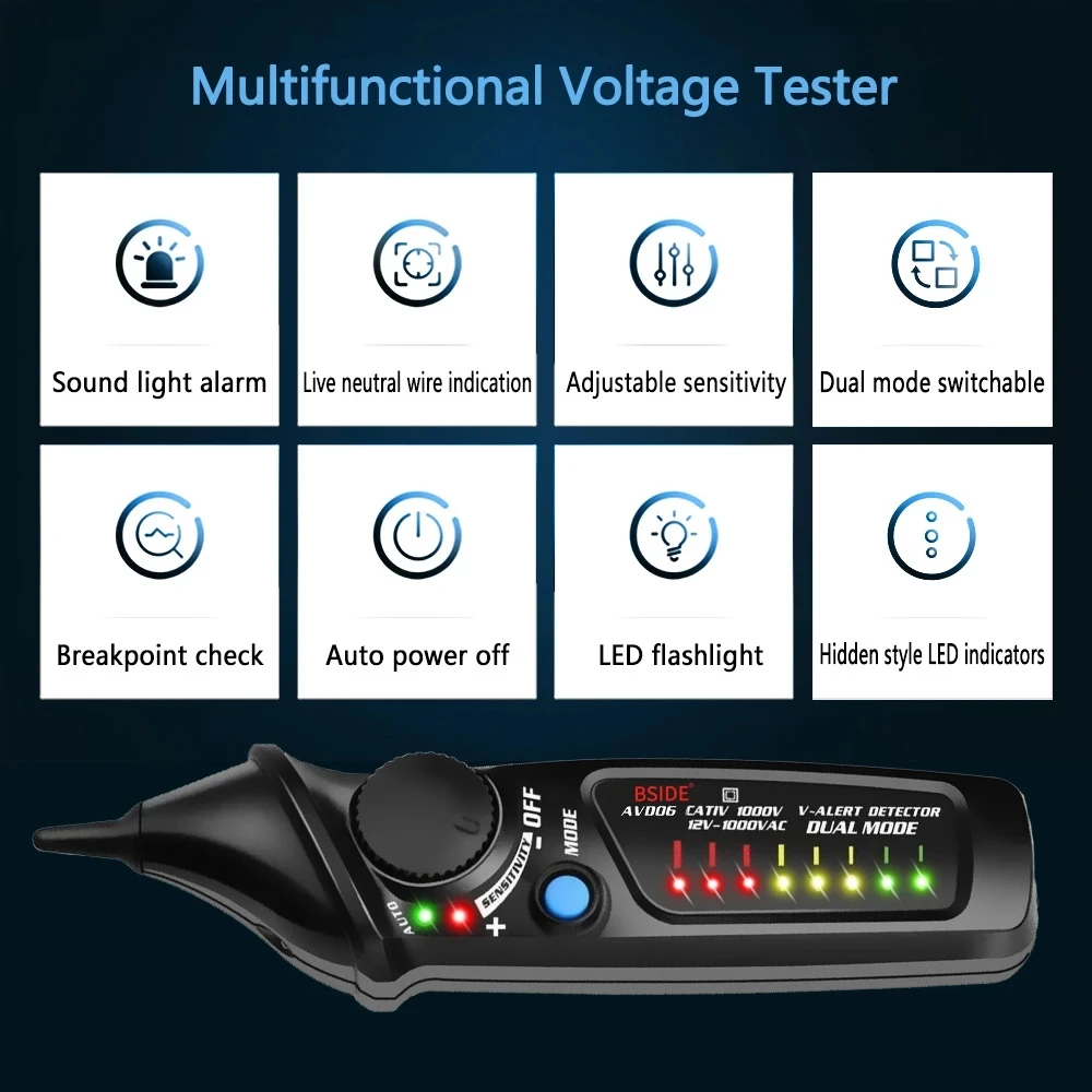 BSIDE Non-Contact Voltage Detector Tester Indicator Profession Smart Test Pencil Live/phase Wire Breakpoint NCV Continuity Meter