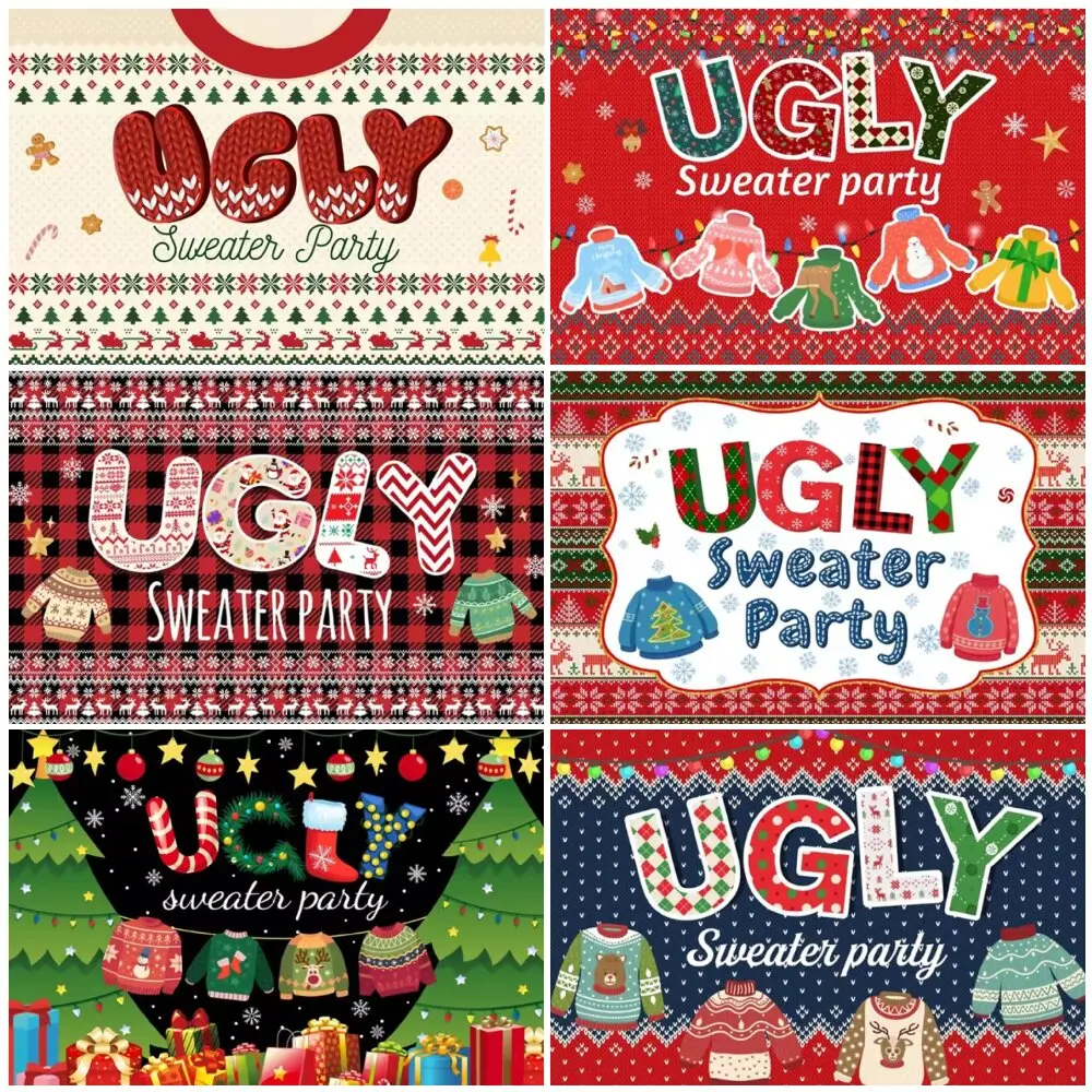 

Christmas Ugly Sweater Party Backdrop Christmas Eve Xmas Background Decoration Kids Festival Party Supplies Photography Props