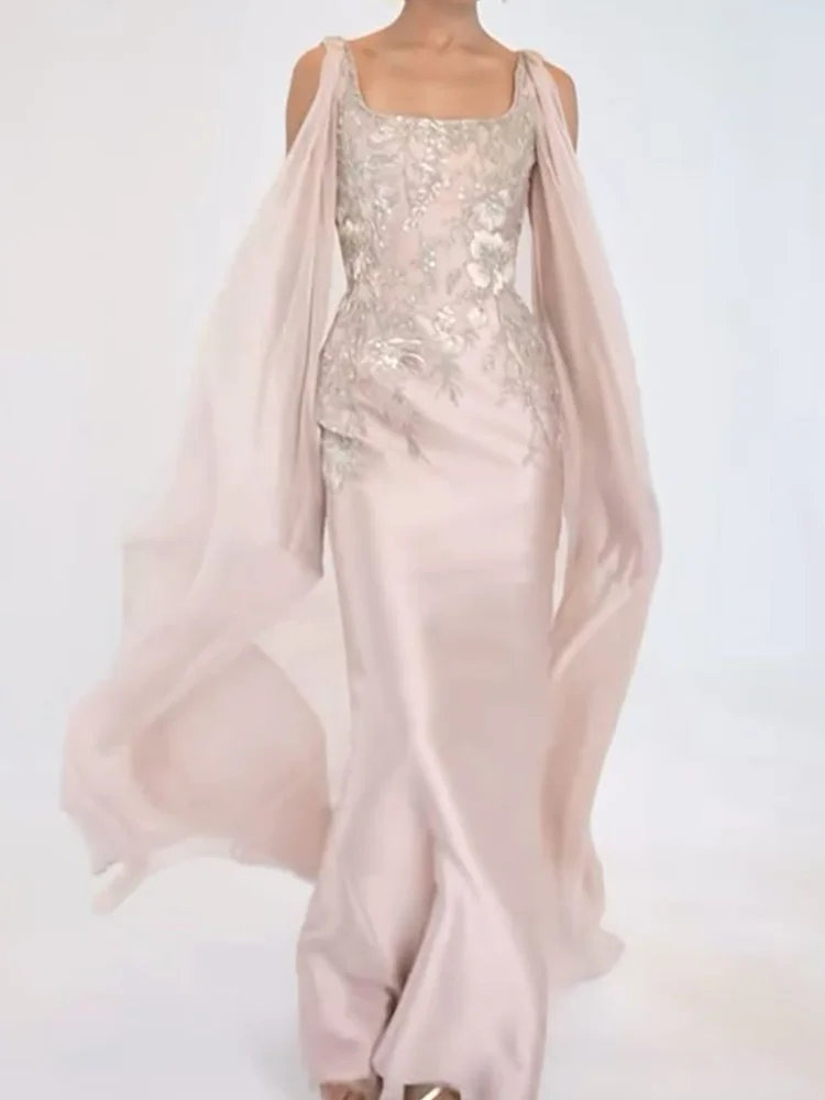 أنيقة ساحة طوق يزين الوردي أكمام مستقيم أم فستان العروس أثواب الزفاف حسب الطلب #1